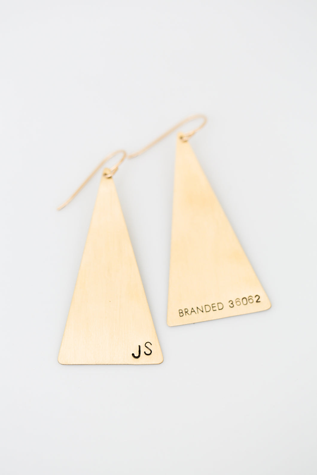 Branded Brass Triangle Earrings