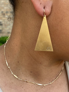 Branded Brass Triangle Earrings